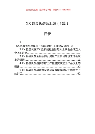 XX县长讲话汇编（5篇）.docx