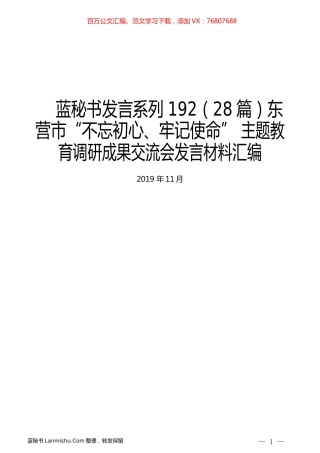 （28篇）东营市“不忘初心、牢记使命” 主题教育调研成果交流会发言材料汇编.docx