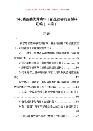 市纪委监委优秀青年干部座谈会发言材料汇编（14篇）.docx