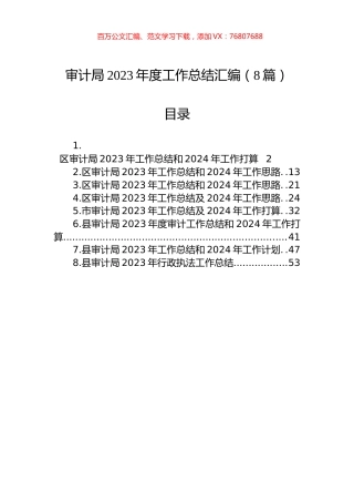 审计局2023年度工作总结汇编（8篇）.docx
