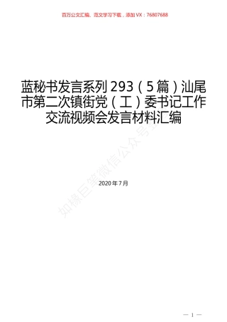 （5篇）汕尾市第二次镇街党（工）委书记工作交流视频会发言材料汇编.docx