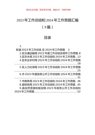2023年工作总结和2024年工作思路汇编（9篇）.docx