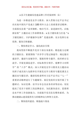 卫生健康系统党建品牌工作经验材料汇编.docx