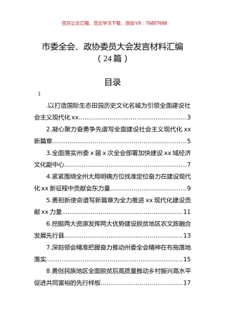 市委全会、政协委员大会发言材料汇编（24篇）.docx