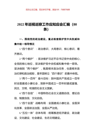 2022年巡视巡察工作应知应会汇编（80条）.docx