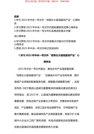学习2023年中央一号文件“培育壮大县域富民产业”研讨心得体会汇编.docx