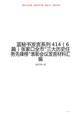 （6篇）张家口全市“三大历史任务先锋榜”表彰会议发言材料汇编.docx