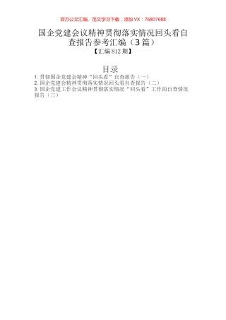 国企党建会议精神贯彻落实情况回头看自查报告参考汇编（3篇）.docx