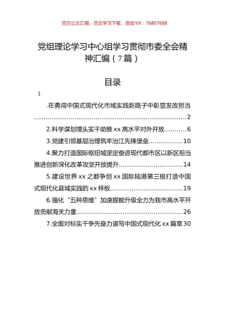 党组理论学习中心组学习贯彻市委全会精神发言汇编（7篇）.docx