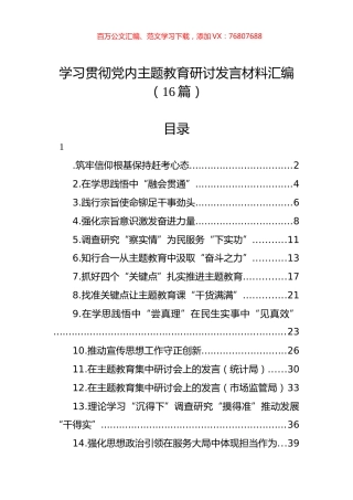 学习贯彻党内主题教育研讨发言材料汇编（16篇）.docx