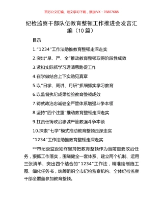 纪检监察干部队伍教育整顿工作推进会发言汇编（10篇）.docx