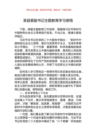 某县委副书记党内主题教育学习感悟.docx