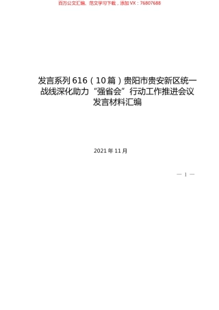 （10篇）贵阳市贵安新区统一战线深化助力“强省会”行动工作推进会议发言材料汇编.docx