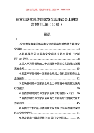 在贯彻落实总体国家安全观座谈会上的发言材料汇编（10篇）.docx