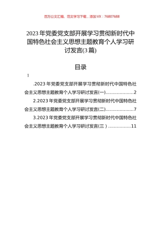 2023年党委党支部开展学习贯彻主题教育个人学习研讨发言(3篇).docx