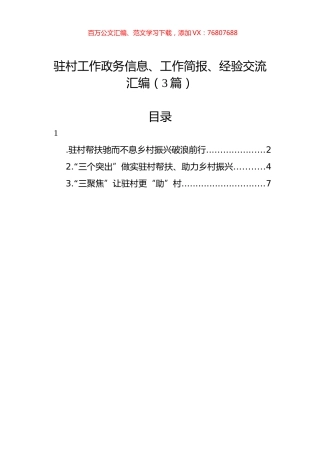 驻村工作政务信息、工作简报、经验交流汇编（3篇）.docx