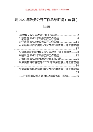 县2022年政务公开工作总结汇编（10篇）.docx