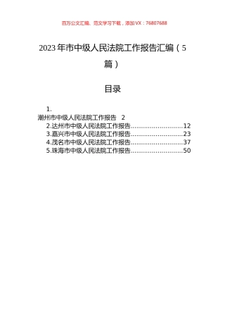 2023年市中级人民法院工作报告汇编（5篇）.docx