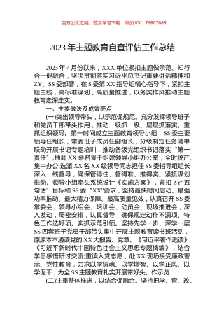 2023年主题教育自查评估工作总结.docx
