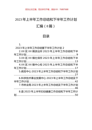 2023年上半年工作总结和下半年工作计划汇编（8篇）.docx