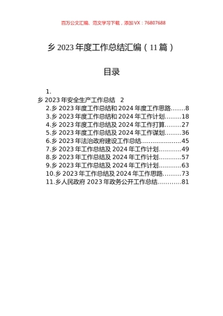 乡2023年度工作总结汇编（11篇）.docx