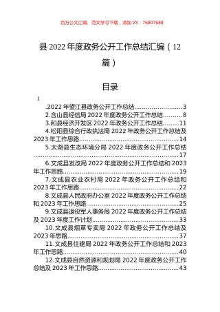 县2022年度政务公开工作总结汇编（12篇）.docx