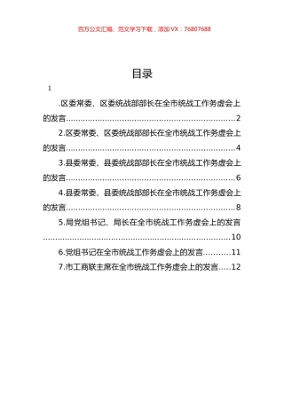 在全市统战工作务虚会上的发言材料汇编.docx