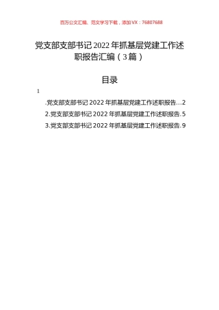 党支部支部书记2022年抓基层党建工作述职报告汇编（3篇）.docx