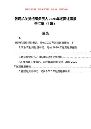 各局机关党组织负责人2020年述责述廉报告汇编（5篇）.docx
