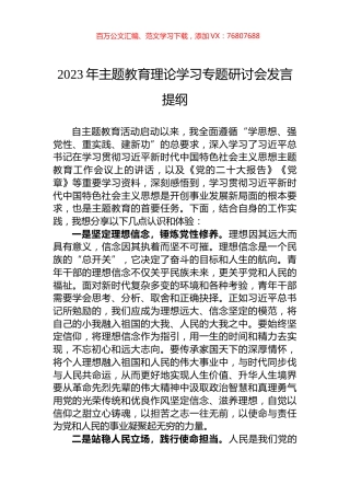 2023年主题教育理论学习专题研讨会发言提纲.docx