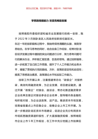 市金融挂职干部座谈会发言汇编.docx