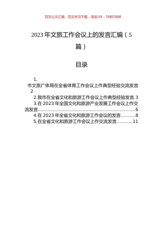 2023年文旅工作会议上的发言汇编（5篇）.docx