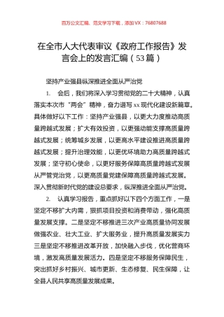 在全市人大代表审议《政府工作报告》发言会上的发言汇编（53条）.docx