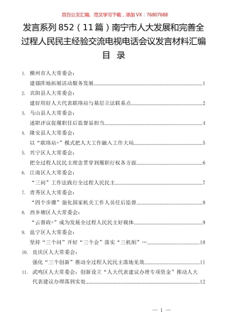 （11篇）南宁市人大发展和完善全过程人民民主经验交流电视电话会议发言材料汇编.docx