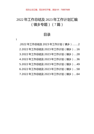 2022年工作总结及2023年工作计划汇编（镇乡专题）（7篇）.docx