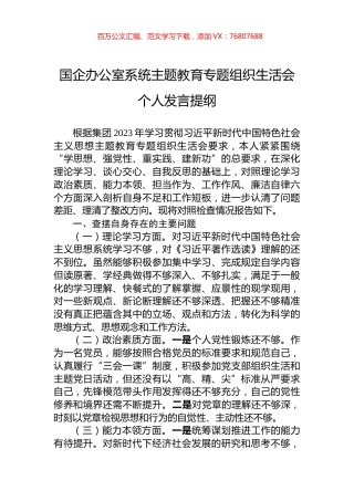 国企办公室系统主题教育专题组织生活会个人发言提纲.docx