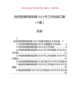 自然资源和规划局2023年工作总结汇编（8篇）.docx