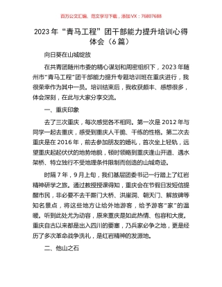 2023年“青马工程”团干部能力提升培训心得体会（6篇）.docx