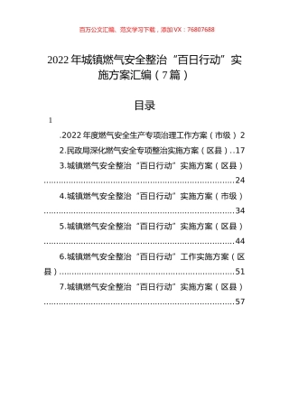 2022年城镇燃气安全整治“百日行动”实施方案汇编（7篇）.docx