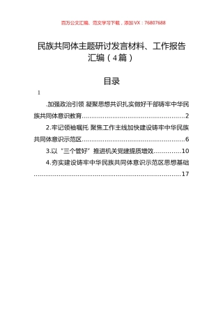 民族共同体主题研讨发言材料、工作报告汇编（4篇）.docx