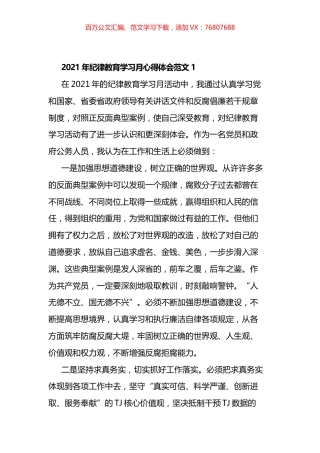 纪律教育学习月心得体会汇编.docx