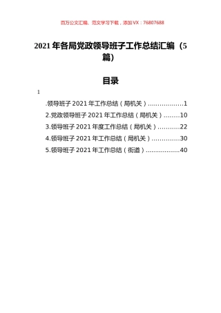 2021年各局党政领导班子工作总结汇编（5篇）.docx