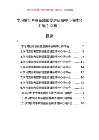 学习贯彻考察新疆重要讲话精神心得体会汇编（12篇）.docx