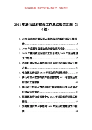 2021年法治政府建设工作总结报告汇编（30篇）.docx