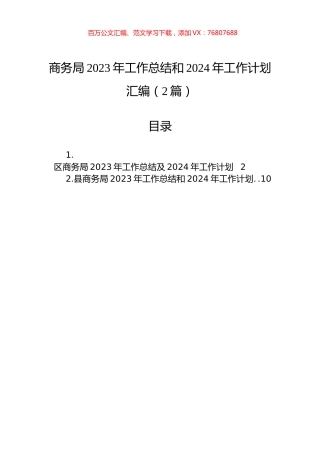 商务局2023年工作总结和2024年工作计划汇编（2篇）.docx