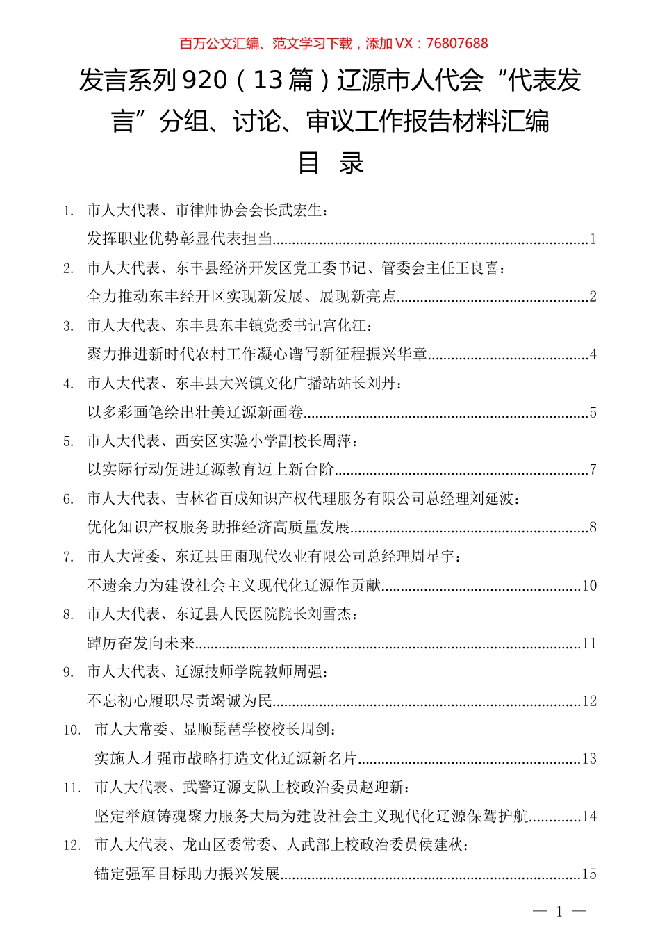 （13篇）辽源市人代会“代表发言”分组、讨论、审议工作报告材料汇编.docx_第1页