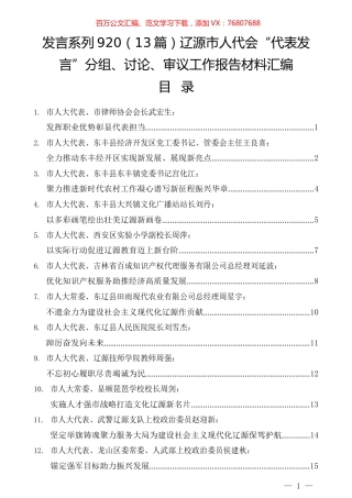 （13篇）辽源市人代会“代表发言”分组、讨论、审议工作报告材料汇编.docx