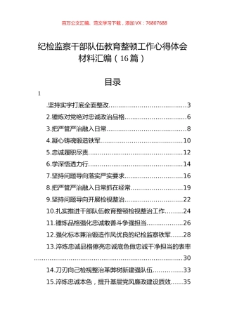 纪检监察干部队伍教育整顿工作心得体会材料汇编（16篇）.docx