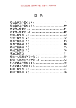 17篇4.8万字纪检、委办、组织、宣传、统战、政法、党建、中心组工作要点.docx