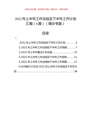 2022年上半年工作总结及下半年工作计划汇编（6篇）（镇乡专题）.docx